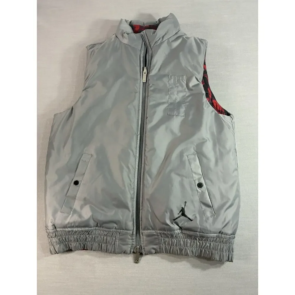 Jordan Reversible Puffer Vest Men's Small Red Gray Camo Full Zip (See Descr)